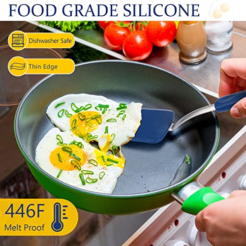 Silicone Cookie Spatula Turner 2 Pack Mini Brownie Spatula Flexible Kitchen Small Silicone Turner for Nonstick Cookware Heat Resistant No Scratch Flipper for Egg(Solid Flat,Gray, Blue) - color: Gray, Blue