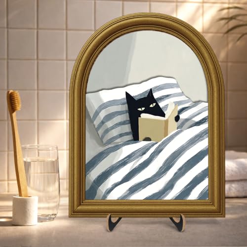 3D Cute Cat Reading Bedroom Decor Sign, Funny Cat on Bed Modern Wall Art Sign for Bedroom Living Room Wall Table Shelf Decor 8x10 Inch - color: color-F