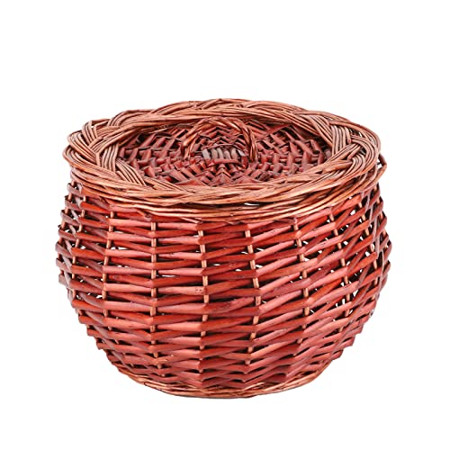 Wicker Storage Basket, Food Storage Container with Lid for Egg Kitchen Potatoes Fruit Vegetables (Brown)