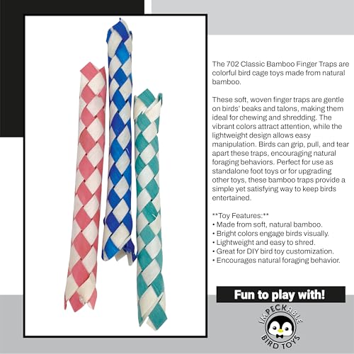 702 Pk24 Chinese Finger Traps for Birds - Shredding & Foraging Fun for Parrots, Parakeets & Cockatiels. Safe Chew Toys & Foot Toys for Conures, Budgies, Macaws. DIY Cage Accessories Parts
