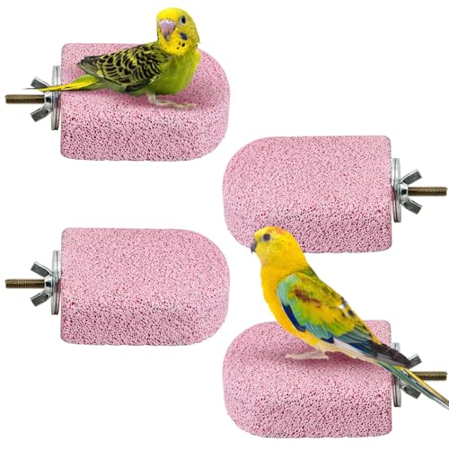 BNOSDM 4 Pcs Pink Bird Beak Grinding Stone Calcium Parrot Perch 3.1 * 2.6in - color: 4 Pcs- Pink (M+)