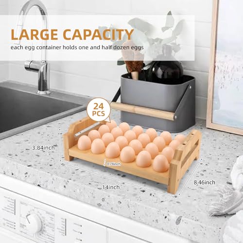 48 Egg Holder Countertop 2-Tier Stackable Bamboo Egg Tray with Anti-Slip Pads/Ventilation Design, Fresh Eggs Storage Organizer for Chicken/Duck/Turkey Eggs - style: Rustic 48Pcs