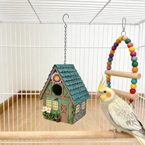 Hanging Resin Outdoor Garden Bird House Decorative Bird Nest | Colorful Cute Birdhouse for Indoor Backyard Ornament, Good Gift for Bird Lovers