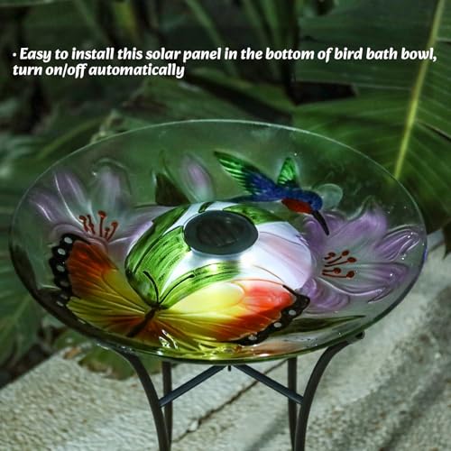 MUMTOP Outdoor Glass Bird Bath Solar Birdbath with Metal Stand Garden Decor | 20" H 16" D Garden Hummingbird Butterfly Large Glass BirdBaths Bird Feeder Bowl with Solar Light for Lawn Yard Garden Decor - color: Orange-Green