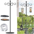 Thickened 74.5" Shepherd's Hook with Stand，Bird Feeder，Wind Chime Hanger Stand, Waterproof Metal & Adjustable-Height Pole Holder for Lantern ，Wreath, Hanging Plants Indoor & Outdoor（2 Placement Racks) - color: Thickened-Dark Black