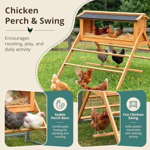 Yafylly Chicken Roosting Bar with Nesting Box, Waterproof Roof, Perches, Ladder & Adjustable Swing, 3-in-1 Chicken Perch Set for Coop, Indoor Outdoor Playground Accessories for 5-8 Chickens