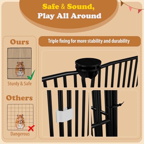 22 Panels Small Animal Playpen, Pet Playpen with Doors & Waterproof Mat | Metal Wire Yard Fence for Rabbits, Guinea Pigs, Hamsters, Chicken, Hedgehogs, Indoor Outdoor C&C Cage Black