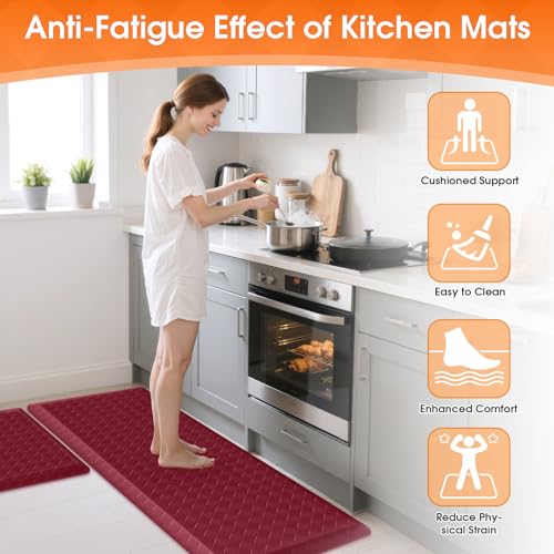 TranquilRelax 4/5 Inch Cushioned Anti Fatigue Kitchen Mats for Floor, Burgundy - color: Burgundy, size: 2-Piece | 28"+47" | Extra Thick