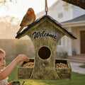 Charming Rustic Bird House with Feeder for Outside Unique Welcome Birdhouses Waterproof Garden Decor Yard Porch Tree Hanging Bird Nest for Bird Lovers Mom Housewarming