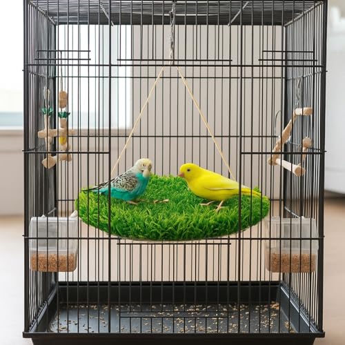 Small Bird Foraging Mat Toy, 10'' Bird Swing Chewing Hanging Toy Artificial Grass Hammock for Parakeets, Cockatiels & Small Hummingbirds, Parakeet Cage Accessories with Secure Hooks