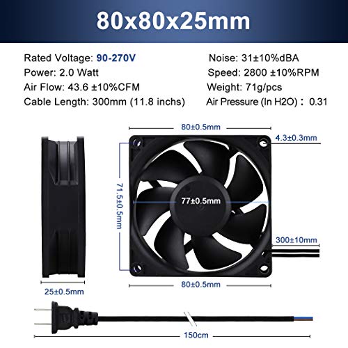 Wathai 80mm EC Axial Fan AC 110V 120V Brushless Cooling Fan 80mm x 25mm | Dual Ball, 80V - 240V Universal voltage, 30% Less Power vs Traditional AC Fan, small exhaust fan - style: 80x25mm