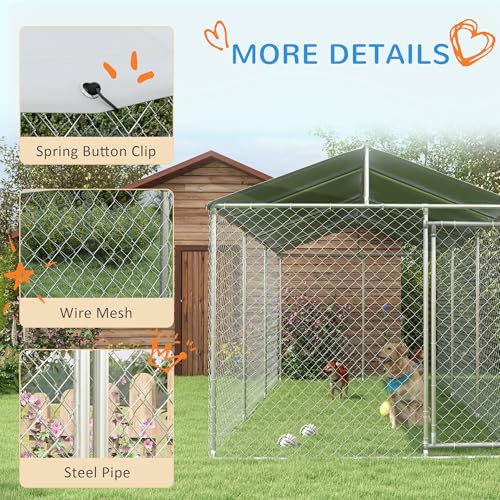 PawHut Outdoor Dog Kennel for Large Breeds 20' x 7.5' x 6.5' | Heavy Duty Dog Run Outdoor Fence, Waterproof Cover, Galvanized Chain Link, Secure Lock, for Chickens, Ducks - size: 236.2"L x 90.6"W x 78.7"H