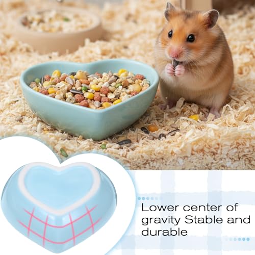 2 PCS Hamster Ceramic Food Bowl, Heart Hamsters Food Water Dish Anti-Turning, Ceramic Pet Bowls for Guinea Pig Gerbil Hedgehog Rat Rodent Bunny Parrots (Green, Blue)