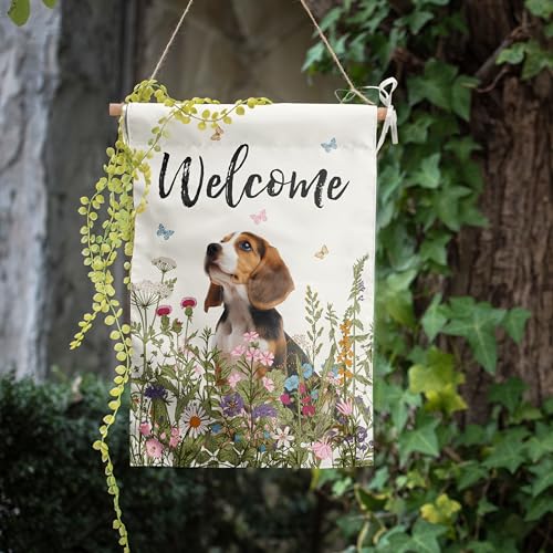 Floral Beagle Garden Flag Spring Summer House Flags 28 x 40 Double Sided Flower Dog Yard Flags for Outside Large Outdoor Welcome Flags - color: p-beagle