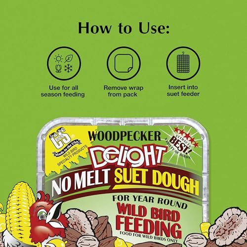 C&S Woodpecker Delight No Melt Suet Dough, Suet Cakes for Wild Birds Including Woodpeckers, Flickers and More, 11.75 Ounces, Pack of 8 - size: 1.47 Ounce (Pack of 8), style: Woodpecker, 8 Pack