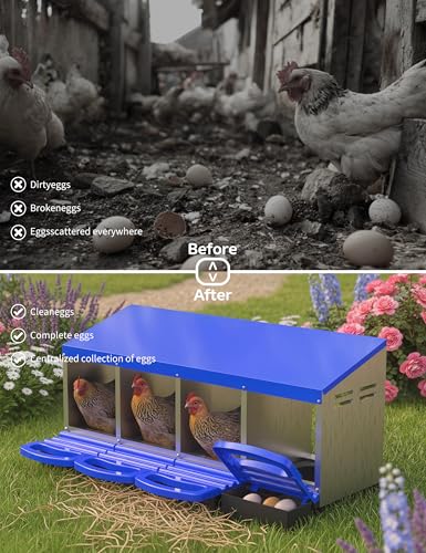 GarveeLife Chicken Nesting Box 4 Hole, Galvanized Steel Nest with Roll Away Egg Collection & Swing Perch, Easy-Clean Laying Box for Hens, Heavy Duty Design for Chicken Coop - color: Blue, size: 4 holes