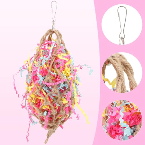 Hypeety Bird Shredding Foraging Toy Parrot Cage Hanging Paper Chew Toy | Colorful paper roll shredder, refillable and interactive, climbing for parakeets/cockatiels/conures, cage supply accessories - color: Shredding Toy