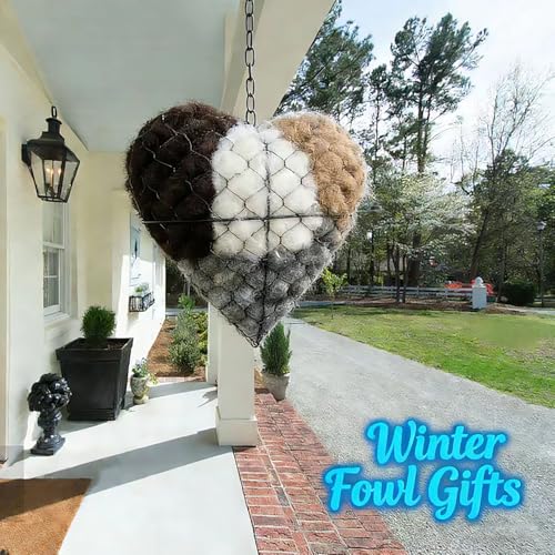 Handmade Alpaca Fiber Bird Nesting Heart, Birds Nests Material Holder, Winter Tree Shelter for Wild Bird, Hummingbird Houses Nest Boxes Gifts for Outside Garden Art Birdhouse, Birds Lovers (1pcs)