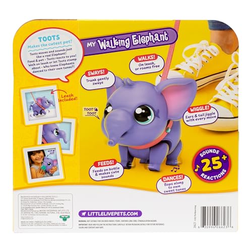 Little Live Pets My Walking Elephant Toots, Walks, Dances & Sways | 25+ sounds & reactions, includes leash & feeding bottle; interactive pet toy for kids ages 5+ - style: Walking Elephant