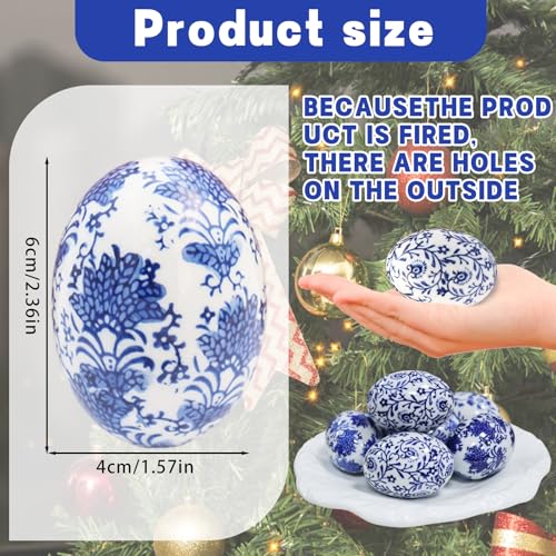 6pc Ceramic Easter Egg Ornaments, Chinoiserie Easter Decor Elegant Touch to Home/Office Spaces,Ideal Gift for Christmas, Halloween, Mother's Day, Easter or Housewarming(B) - size: B