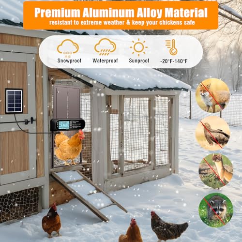 Automatic Chicken Coop Door Solar Powered, LCD Screen Electric Auto Chicken Coop Door with Timer & Light Sensor, Aluminum Rechargeable Auto Chicken Door Opener with Remote Control & 4 Modes