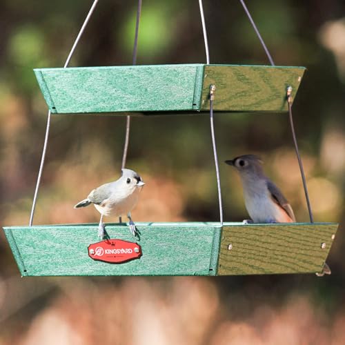 Kingsyard 2 Tier Large Platform Bird Feeder for Outdoors Hanging | Large Recycled Poly Lumber Tray, 5 Lbs Capacity, Garden Decoration Attracts Cardinal Bluebird Goldfinch, Green - color: Green
