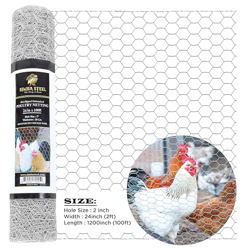 Chicken Wire 24 in x 100 FT x 2” Mesh x 20GA | Poultry Wire Netting | Hot Dipped Galvanised | Hexagonal Galvanized Mesh for Chicken Coop, Rabbit Cage, Fence Barrier PM24x100x2 - style: 24 in x 100 FT x 2 in