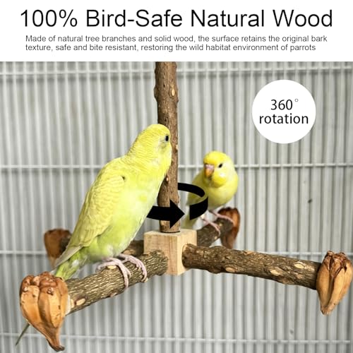 3ps Rotating Bird Perches Made of Wood with 1ps Chewable Perch, and 1ps Standing Pole Bird Perchs Stand Toy, Bird Stand Toy 360° Rotatable Parrot Exercise Standing Perch for Parakeets, Budgies D - color: D