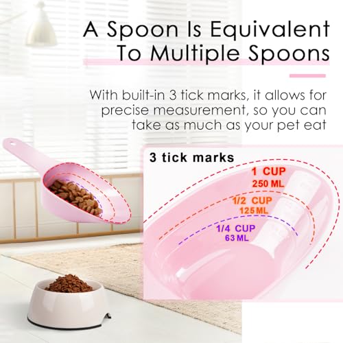 Dog Food Scoop-Melamine Pet Food Measuring Cup - 1 Cup 1/2 Cup 1/4 Cup Dog Cat Bird and Rabbit Food Feeding Scoop Dishwasher Safe - Pink - color: Pink