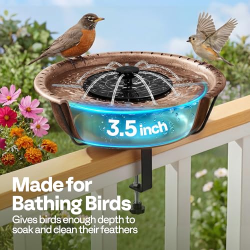 VIVOHOME Deck-Mounted Bird Bath with Solar Fountain, 13-Inch Bowl, Bronze | Solar-Powered Pump, Weather-Resistant ABS, Adjustable Metal Clamp, for Railing/Fence/Balcony, Bird-Friendly, Easy to Clean - color: Bronze, size: Birdbath with Fountain