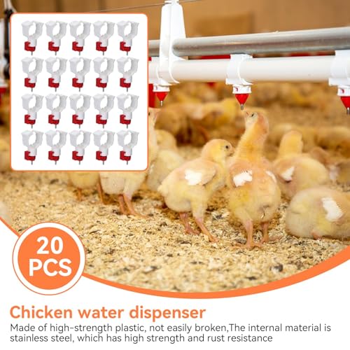 20 Pack Chicken Water Nipples, Leakproof Chicken Waterer Nipples with Drill Bits, Stainless Steel & Plastic Poultry Watering System Poultry Water Nipple Drinker Feeders for Poultry Chicken Duck Bird