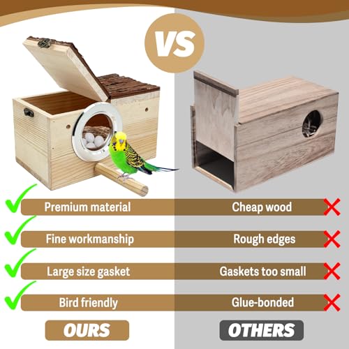 Tfwadmx Parakeet Nesting Box Wooden Parrot Nest Cockatiel Nesting Bird Breeding Box House with Perch for Parrot Parakeet Cockatiel Lovebirds Budgie Conure - style: Style 2
