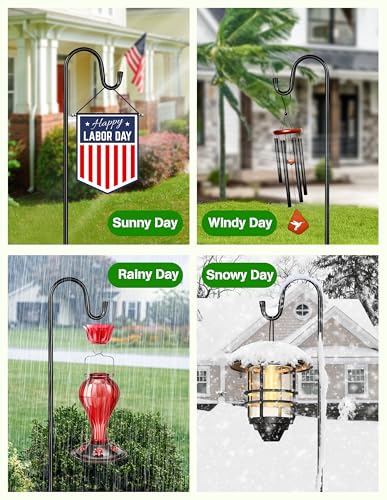 Bird Feeder Pole for Outdoor, 60 Inch Shepherds Hooks Heavy Duty Garden Pole for Hanging Plant Basket, Solar Light Lanterns, Garden Plant Hanger Stands with 5 Base Prongs - size: 60 Inch-1