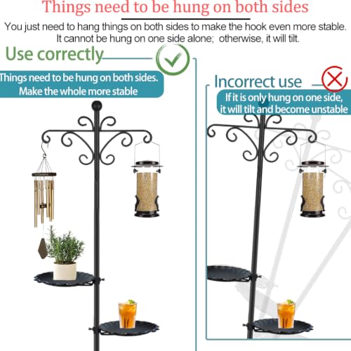 74.5" Shepherd's Hook Stand，Bird Feeder，Wind Chime, Waterproof Metal & Adjustable-Height Pole Holder for Lantern ，Hanging Plants Indoor & Outdoor（2 Placement Racks - color: Black