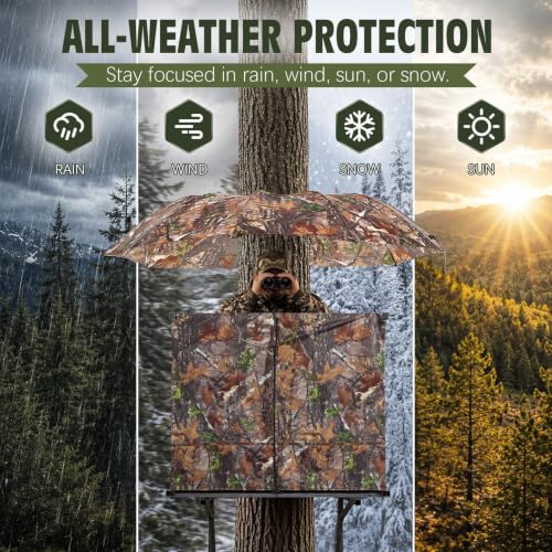 Feekoon Tree Stand Blind & Hunting Umbrella Kit, Camo Treestand Blind Cover with Portable Tree Stand Umbrella, Weather-Resistant Hunting Concealment Screen for Deer & Turkey Hunt