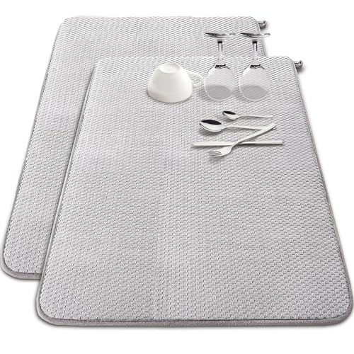 2 Pack Extra Large Microfiber Dish Drying Mat,30 x 24 Inch,Gray | Super Absorbent Drying Pad for Countertops,Sinks,Draining Racks - size: 2 PCS 30 x 24 inch