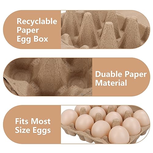 30 Pack Vintage Egg Cartons - Natural Pulp, Holds Twelve 12 Count Chicken Eggs, Sturdy Design Made from Recycled Cardboard