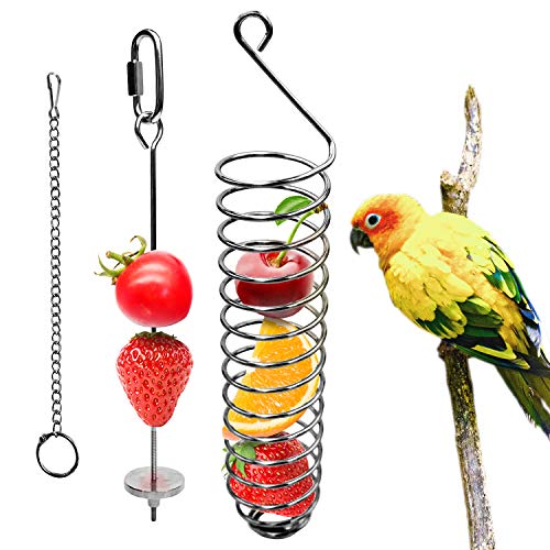 Stainless Steel Bird Food Holder, Parrot Foraging Toy, Hanging Basket, 9.84 in L, 7.87 in W, 82g Weight, Activity Clasp, Fits 12oz Bottle - color: Basket
