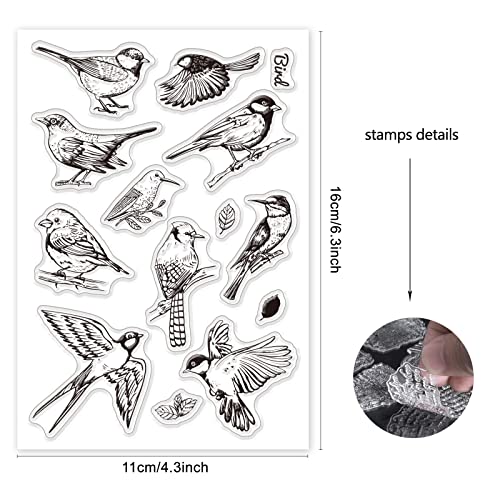 ORIGACH Realistic Birds Clear Stamps with Acrylic Stamping Block Set | TPR Transparent Stamps with Stamping Block for Card Making Decoration and DIY Scrapbooking