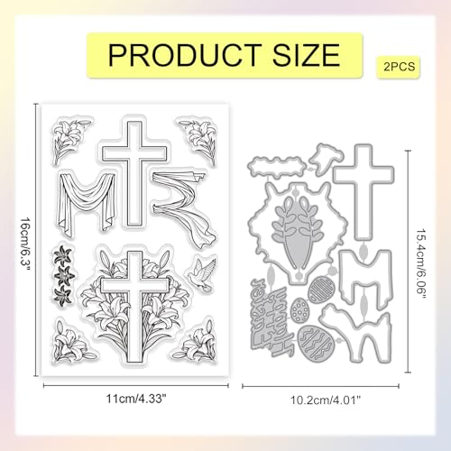 GLOBLELAND Easter Cross Clear Stamps and Metal Die Cuts Spring Flower Transparent Stamp Lily Lace Trim Cutting Dies for Card Making Embossing Scrapbooking - style: Easter Lily Cross