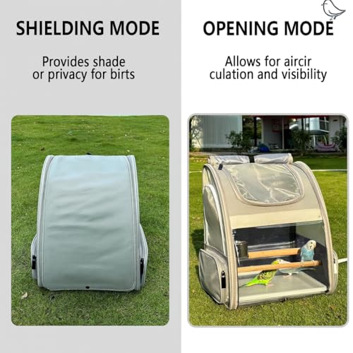 Bird Carrier,Travel Bird Cage,Bird Backpack for Small Birds Parakeet,Canary,Parrot, Finches,Cockatiel.Portable Outdoor Bird Bag with 2 Wooden Perch, Double-Clamp Cup, Detachable Poop Tray (Gray)