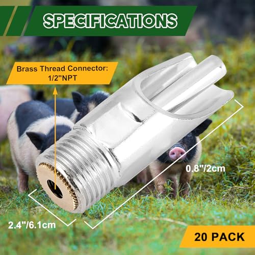 MAOPINER 20PCS Stainless Steel Pig Water Nipples, 1/2" NPT Drinking Valves | Pig Drinking Nipples for Piglets, Hogs and Farm Livestock, Durable Water Dispenser Parts for Animal Feeding Systems