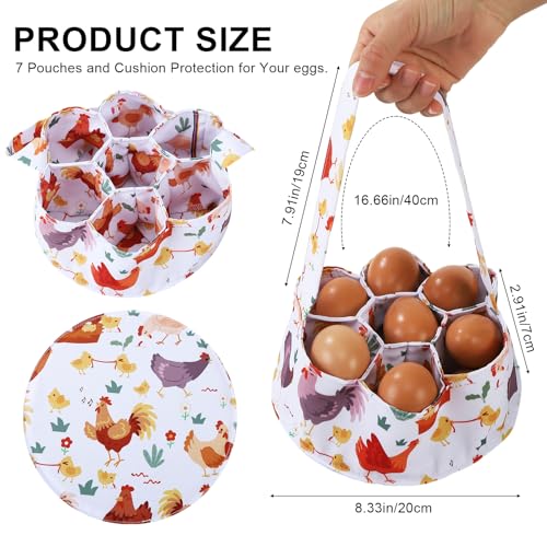 Egg Collecting Basket, Egg Basket for Gathering with 7 Pouches | Canvas Egg Basket for Chicken, Duck, Goose, Bird, Various Poultry Collection (Cartoon Chicken Style - style: Cartoon Chicken Style 3