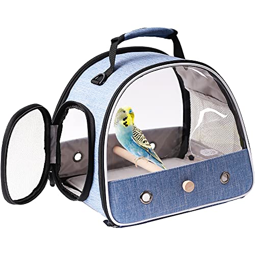 Small Bird Travel Carrier, Portable Bird Travel Carrier for Parakeet, Parrot, Budgie, Guinea Pig, Bearded Dragon Reptile Carrier for Hiking Vet Visit Bicycle Ride (Blue) - color: Blue