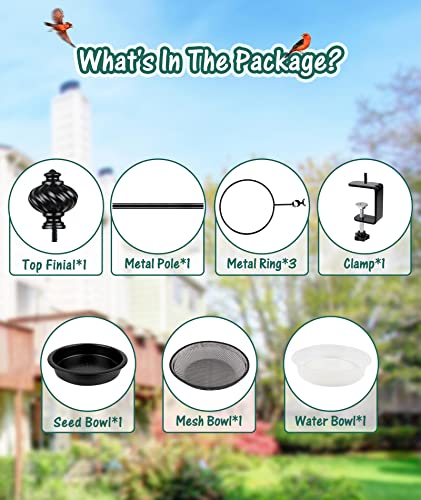Balcony Bird Feeders for Outdoors and Deck Railing, 3-Trays, Black | Heavy Duty Metal, Durable & Sturdy, Decoration for Outdoors & Garden, Enhanced Version, Birthday Gifts for Women Men Mom Dad - style: 3 Trays