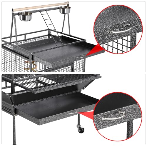 Yaheetech 69" Large Bird Cage, Rolling Parrot Cage for Parakeets Cockatiels | Play Top with Ladder & Feeders, Slide-Out Tray, Rolling Stand, Wrought Iron Cage for Small Medium Birds, Indoor Outdoor