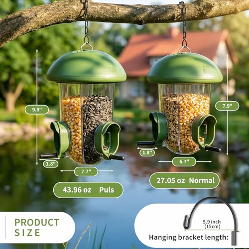 LONA Bird Feeders for Outdoors Hanging – 3 Separate Compartments, 3 Feeding Ports, Weatherproof Dome & 3 Ways to Hang, Large Capacity for Cardinals/Finches (Green | Weatherproof&Easy Clean, 3 Ports&3 Ways for Hanging, Large seed Capacity for Wild Birds, O
