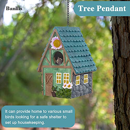 Bird Houses for Outside, Resin Bird House with Hang Chain, Decorative Bird Cage, Outdoor Garden Decor for Hummingbird, Bluebird, Cardinal and Other Bird