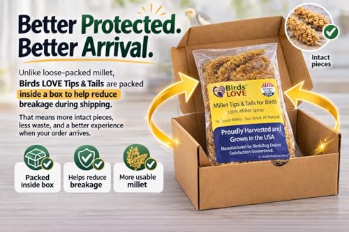Birds LOVE® Millet Tips & Tails for Birds – Premium Spray Millet Treat, Grown in the USA – Natural & Healthy Bird Food for Parakeets, Cockatiels, Budgies, Lovebirds, Finches, Canaries & Parrots – 1 lb
