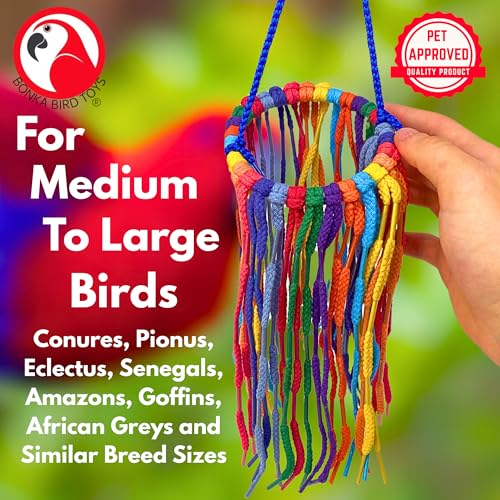 Bonka Bird Toys 51213 Large Aglet Heaven 9" Hanging Cotton Shoelace Ring Toy for Medium to Large Birds Like Eclectus Amazons African Greys - size: Large